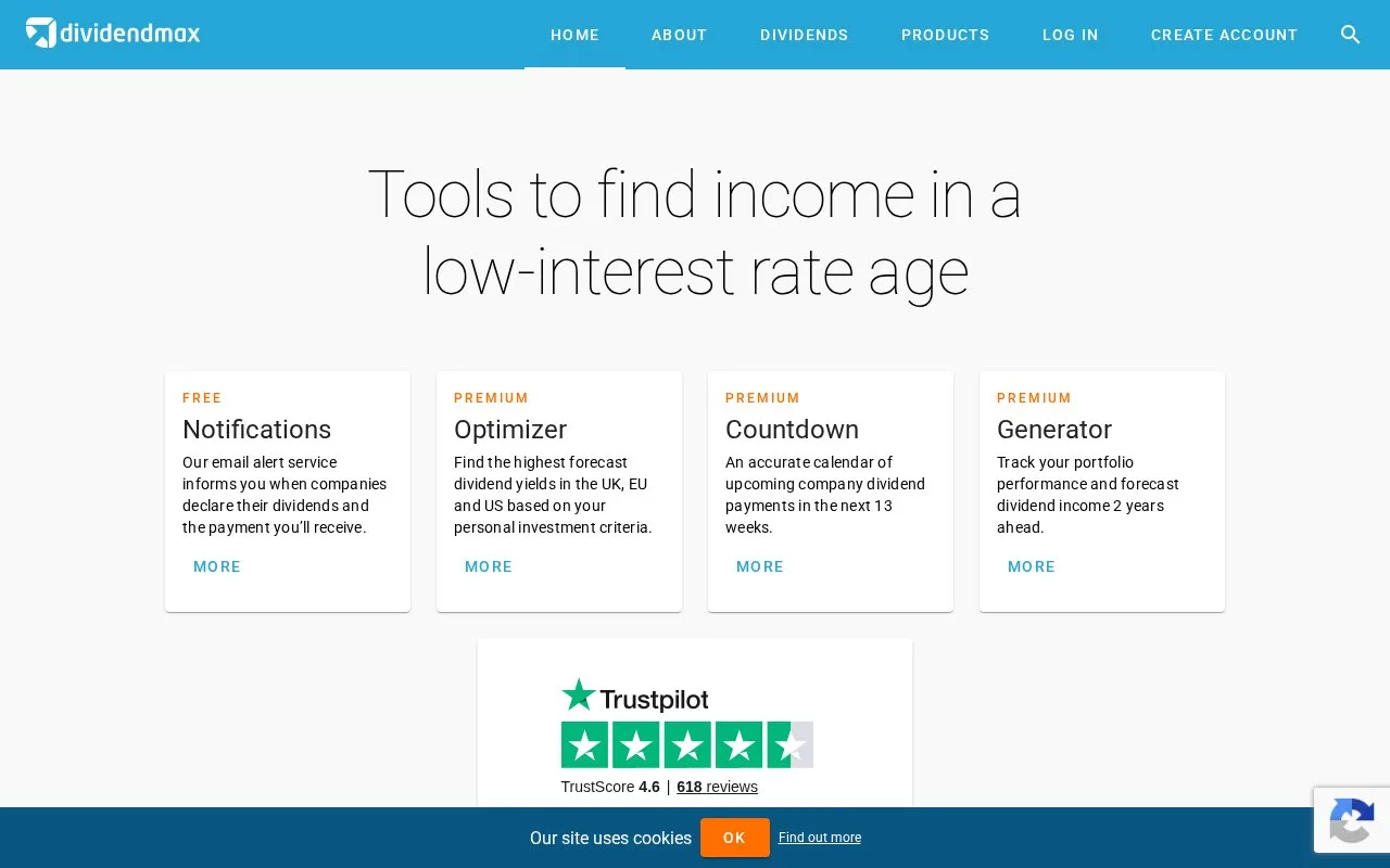 Screenshot of the DividendMax homepage