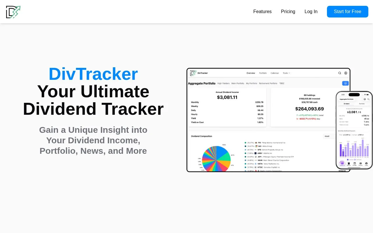Screenshot of the DivTracker homepage