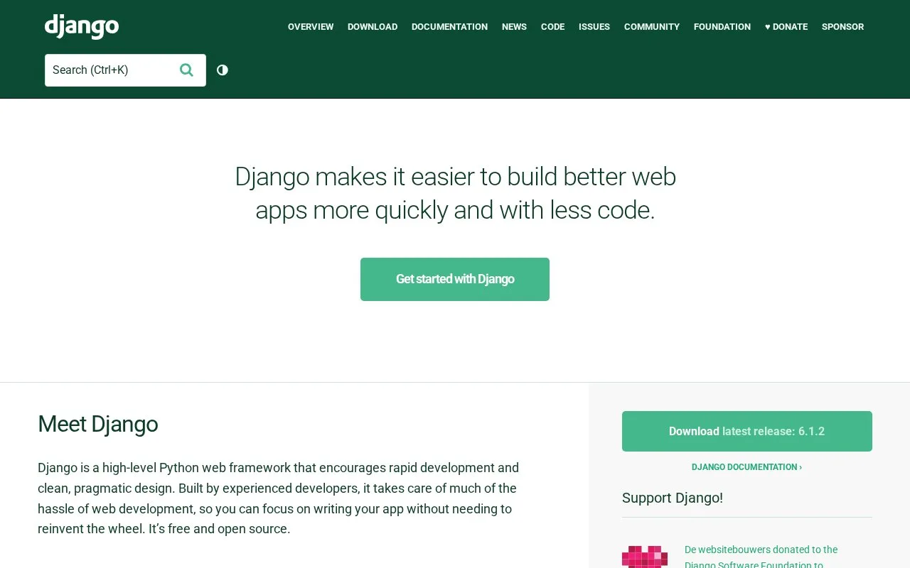 Screenshot of the Django homepage