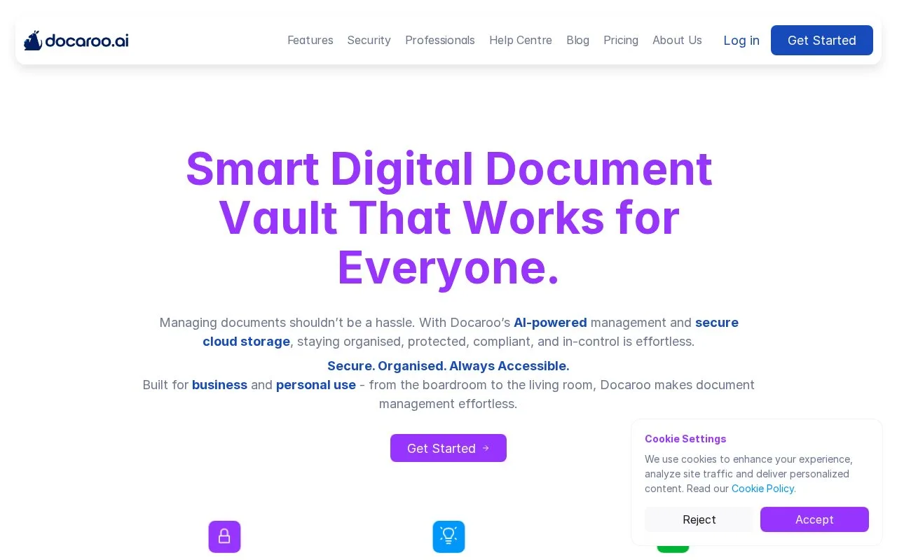 Screenshot of the Docaroo homepage