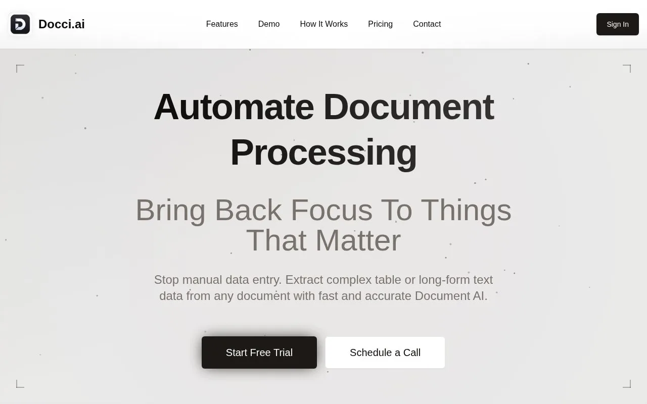 Screenshot of the Docci.ai homepage