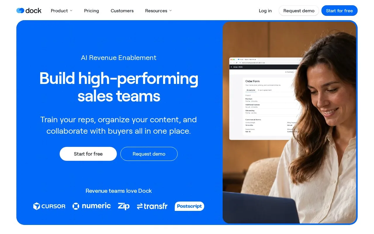 Screenshot of the Dock homepage