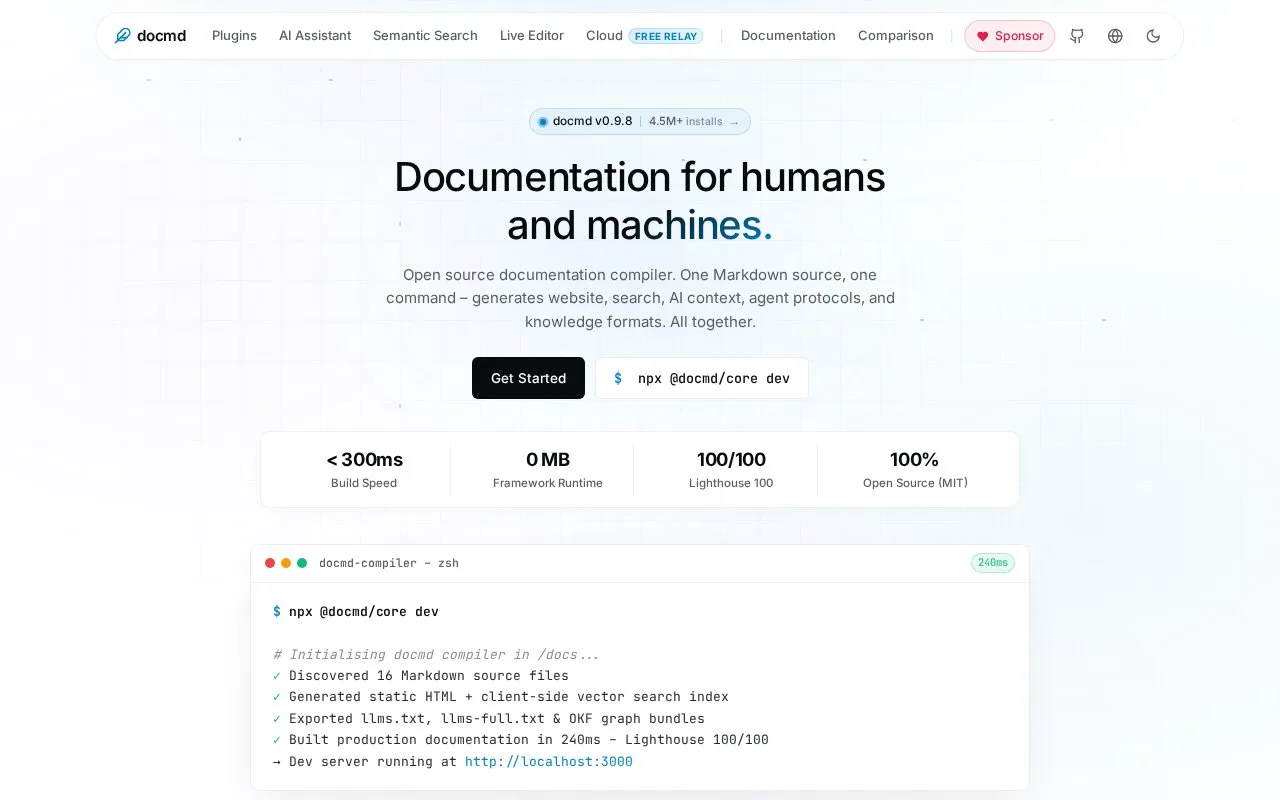 Screenshot of the docmd homepage