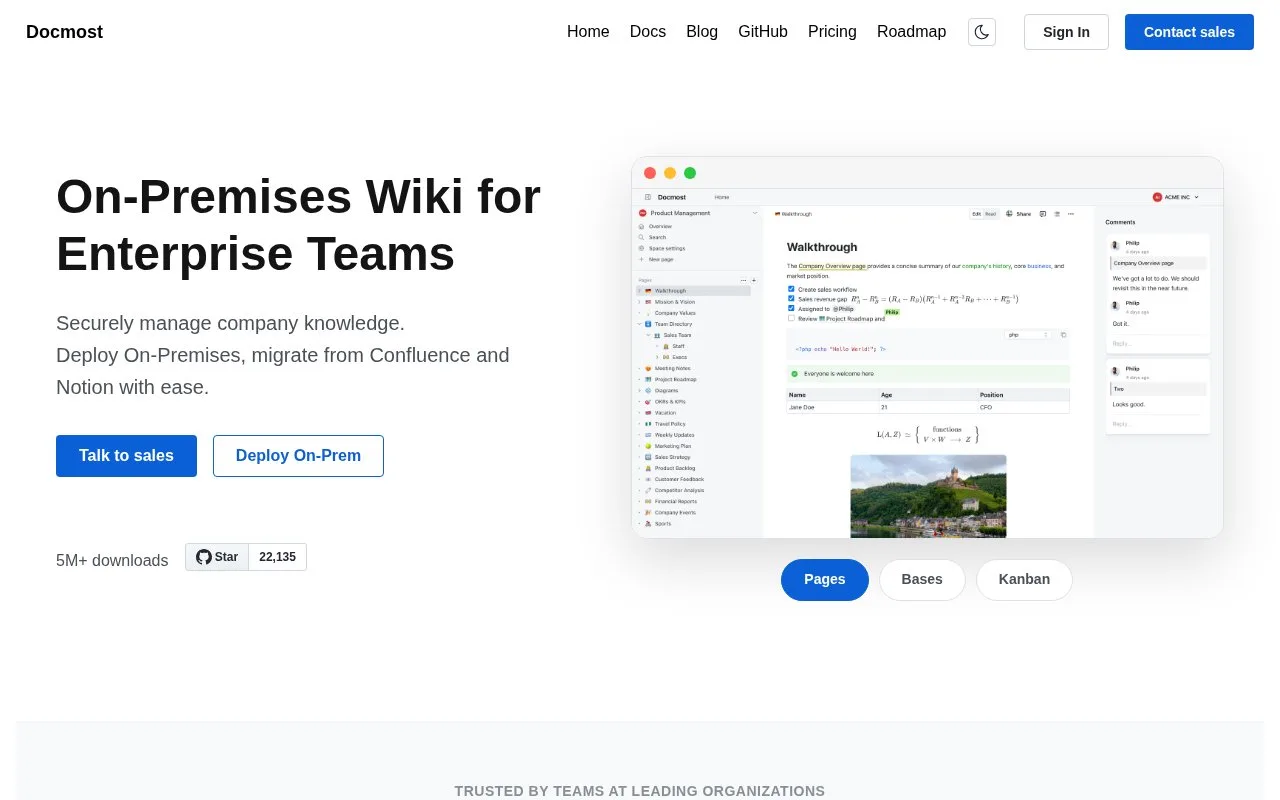 Screenshot of the Docmost homepage