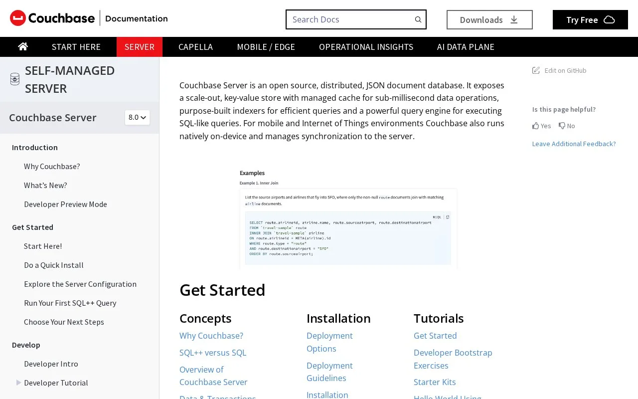 Screenshot of the Couchbase Server Community Edition homepage