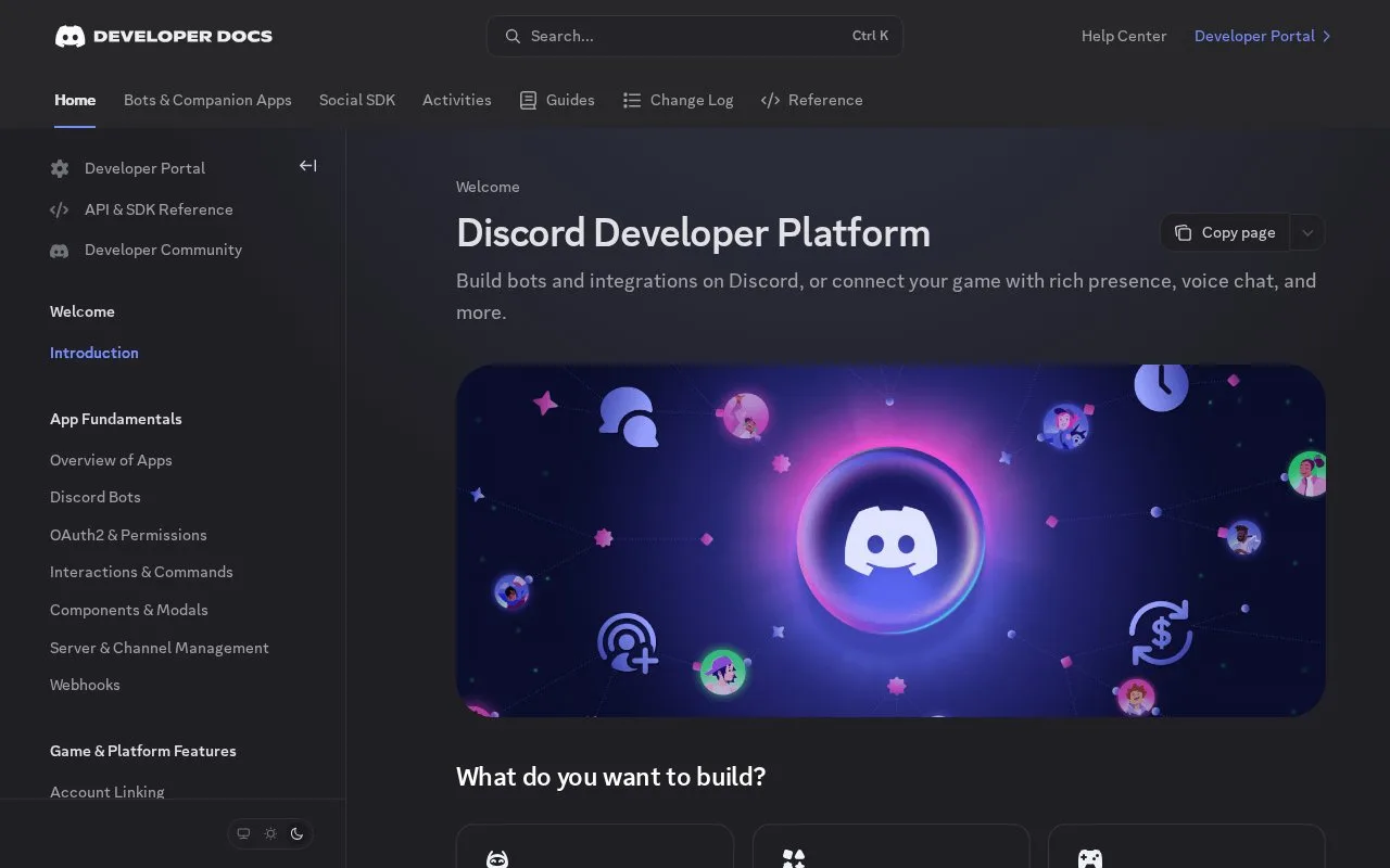Screenshot of the Discord Developer Platform homepage