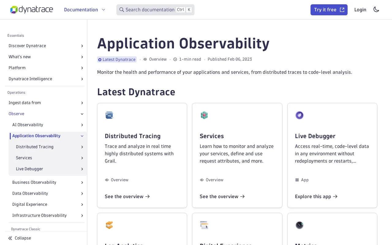 Screenshot of the Dynatrace homepage