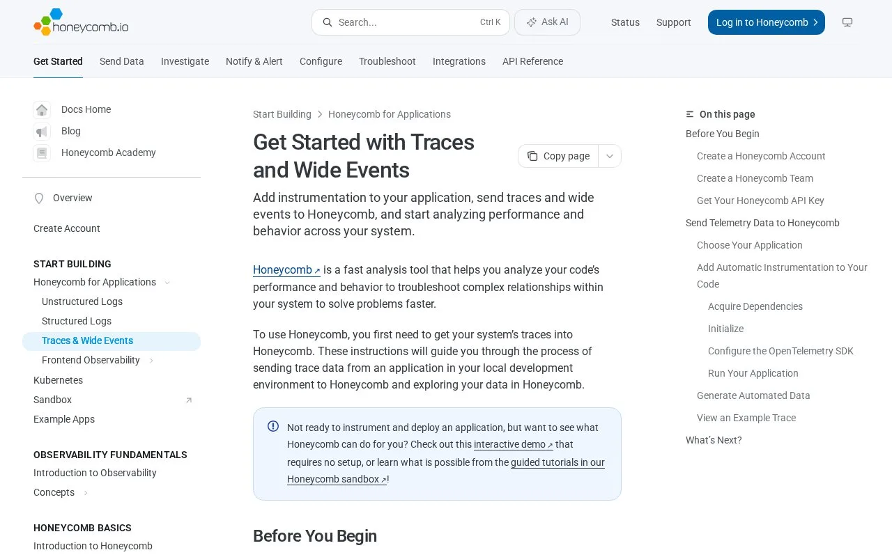 Screenshot of the Honeycomb homepage