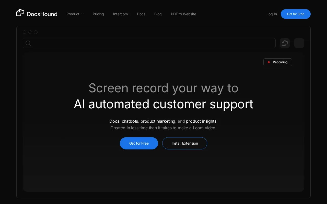 Screenshot of the DocsHound homepage