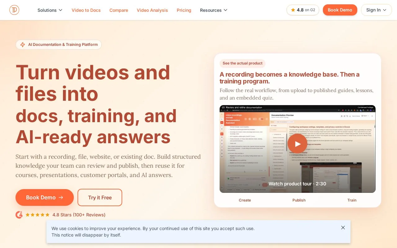 Screenshot of the Docsie homepage