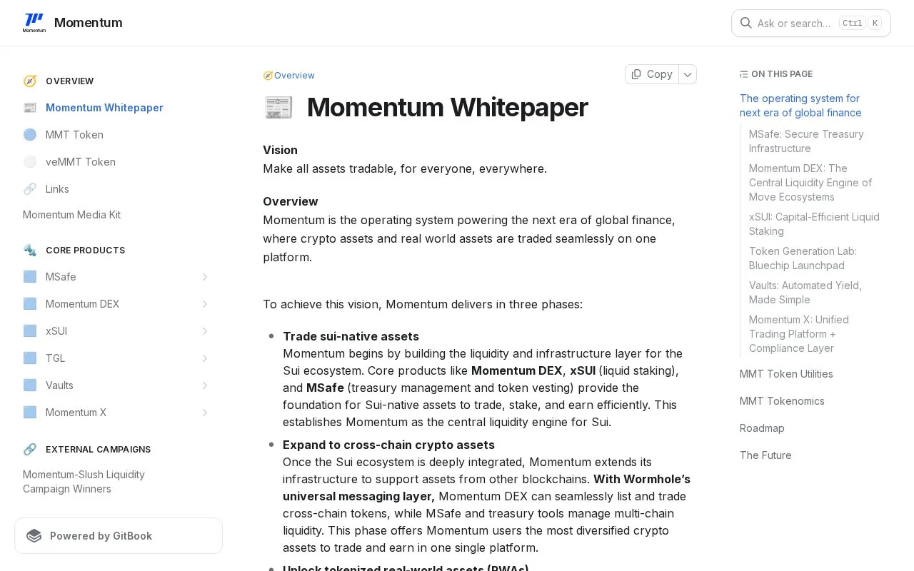 Screenshot of the Momentum homepage
