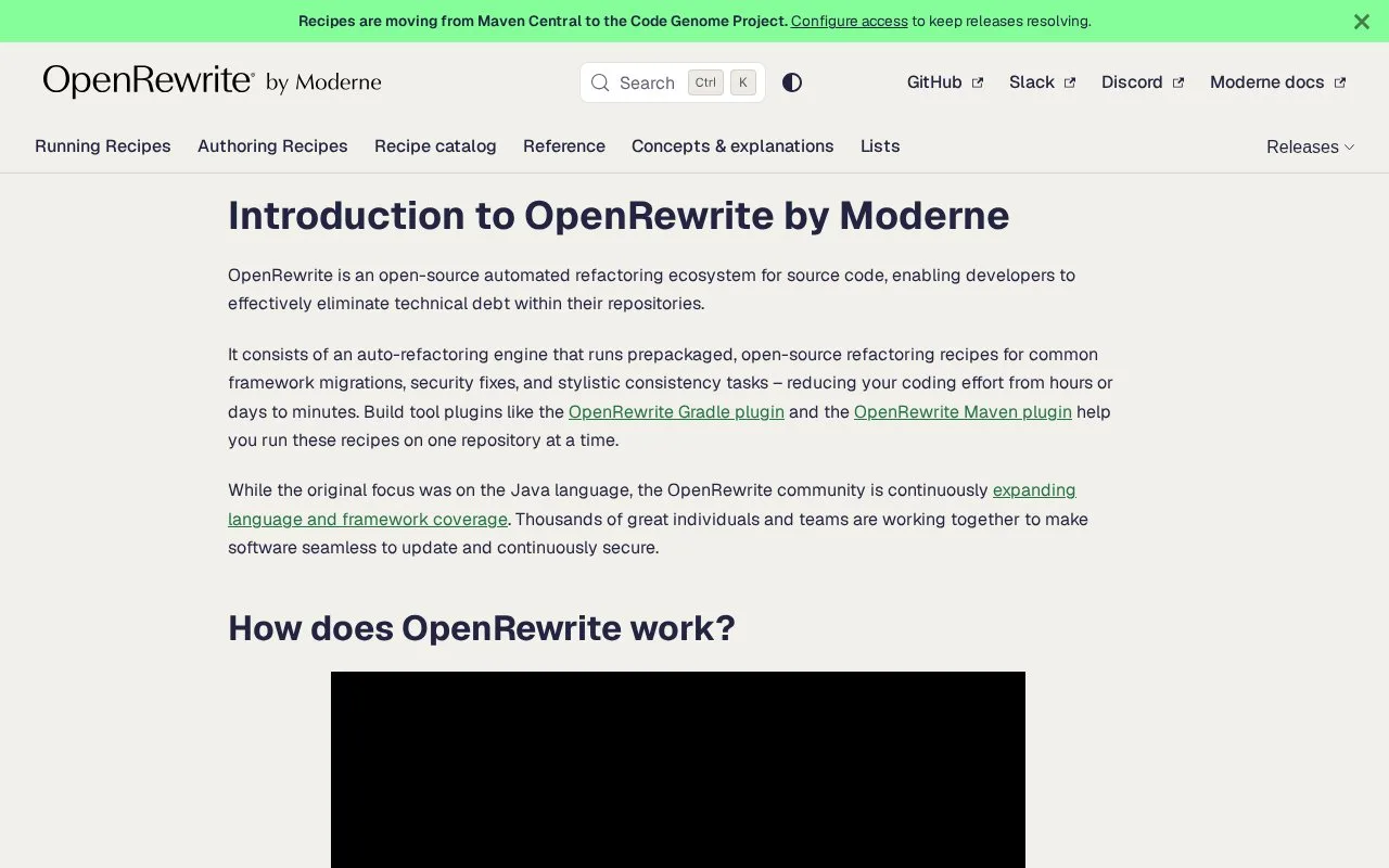 Screenshot of the OpenRewrite homepage