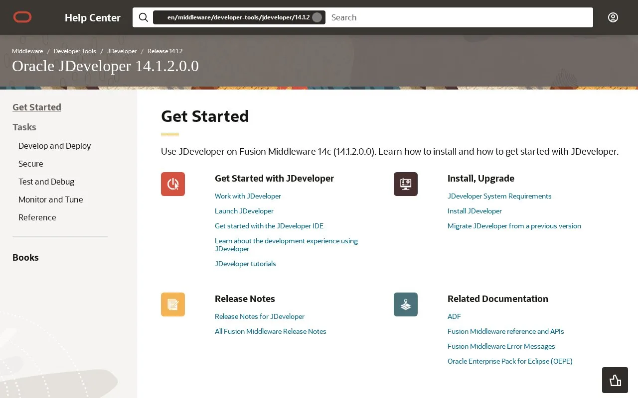 Screenshot of the Oracle JDeveloper homepage