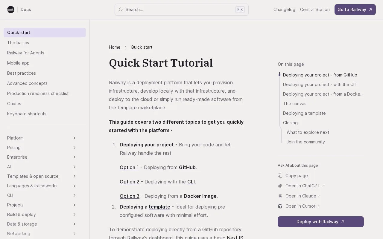 Screenshot of the Railway homepage