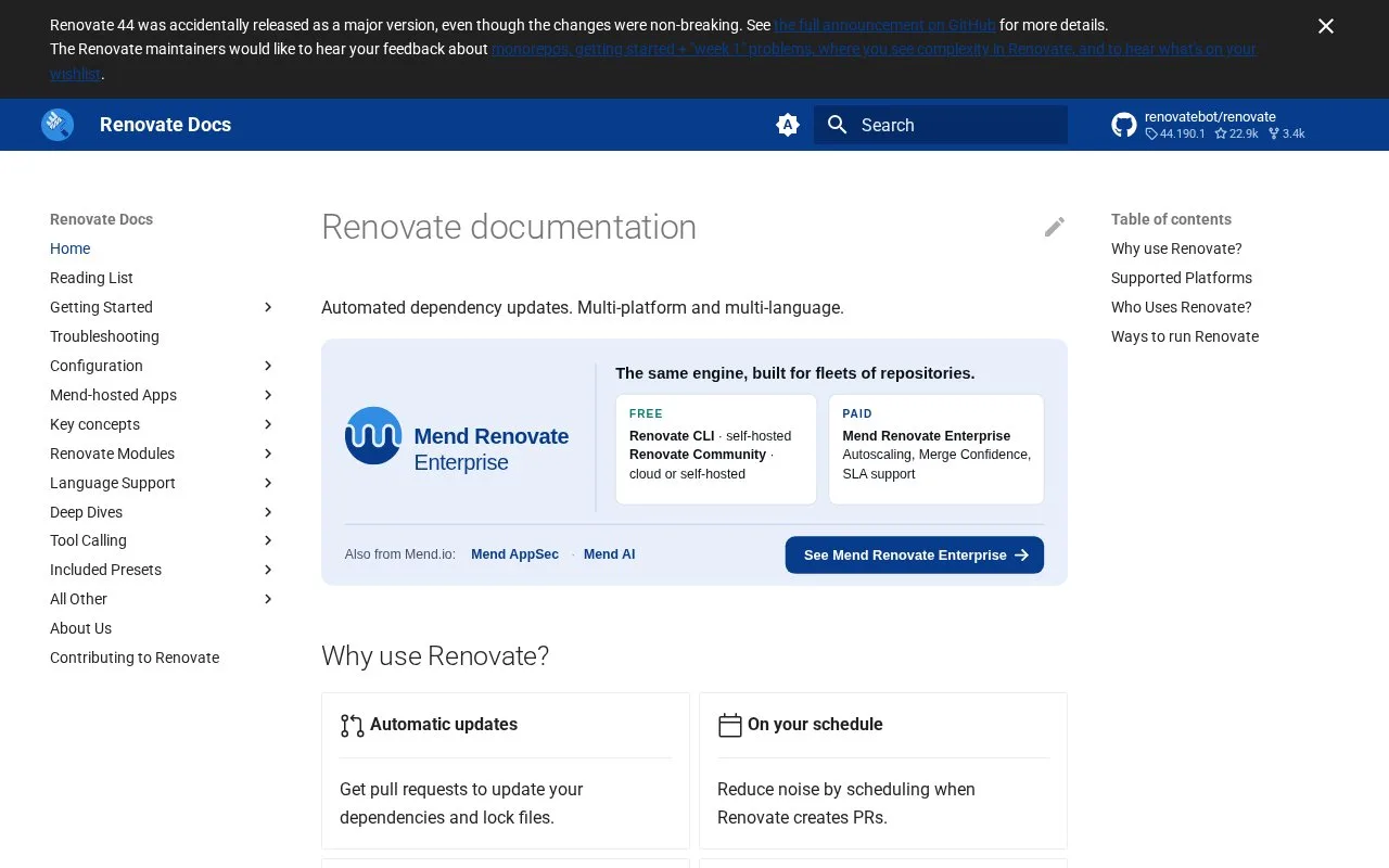 Screenshot of the Renovate homepage