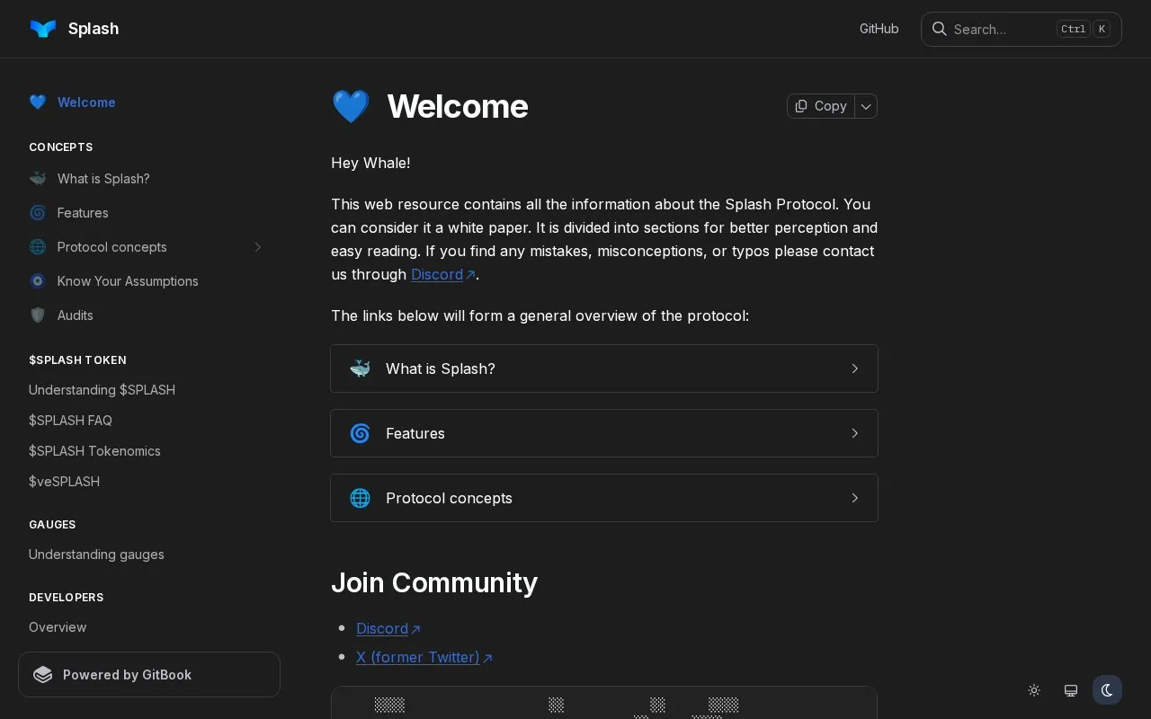 Screenshot of the Splash homepage