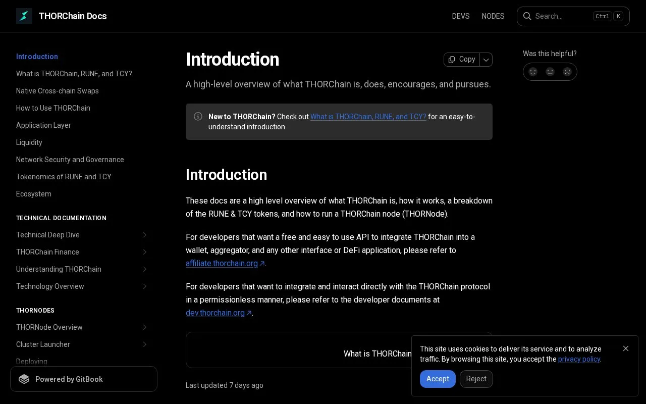 Screenshot of the THORChain homepage