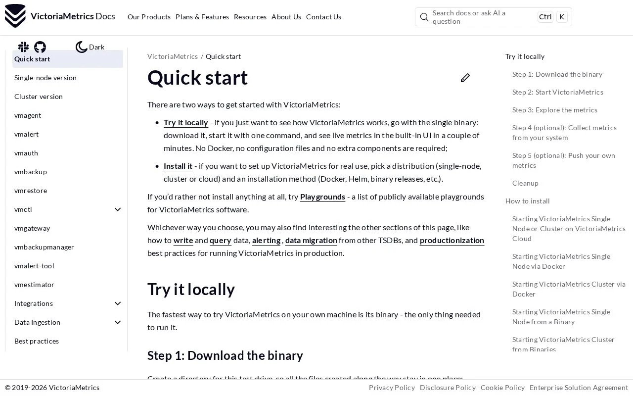 Screenshot of the VictoriaMetrics homepage