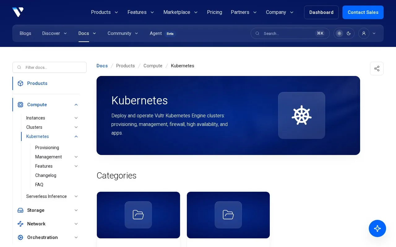 Screenshot of the Vultr Kubernetes Engine homepage