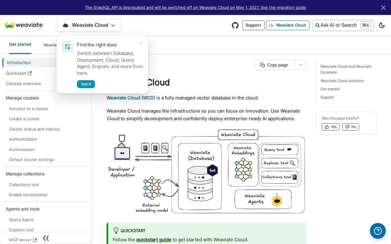 Screenshot of the Weaviate Cloud homepage