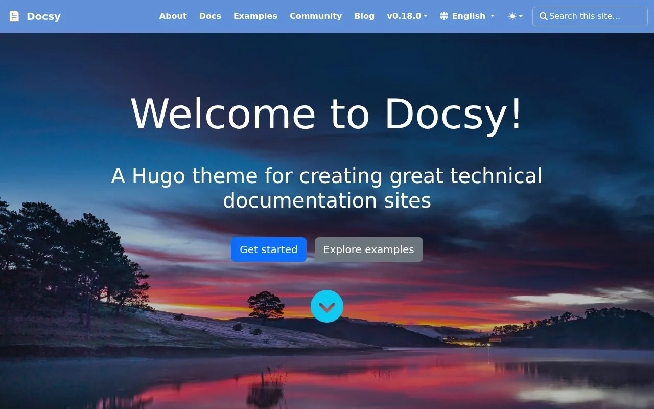 Screenshot of the Docsy homepage