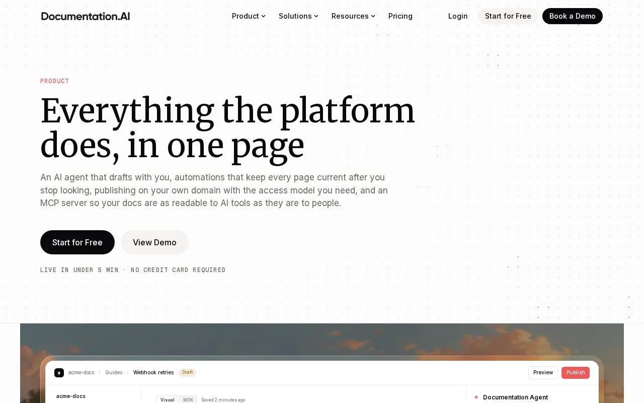 Screenshot of the Documentation.AI homepage