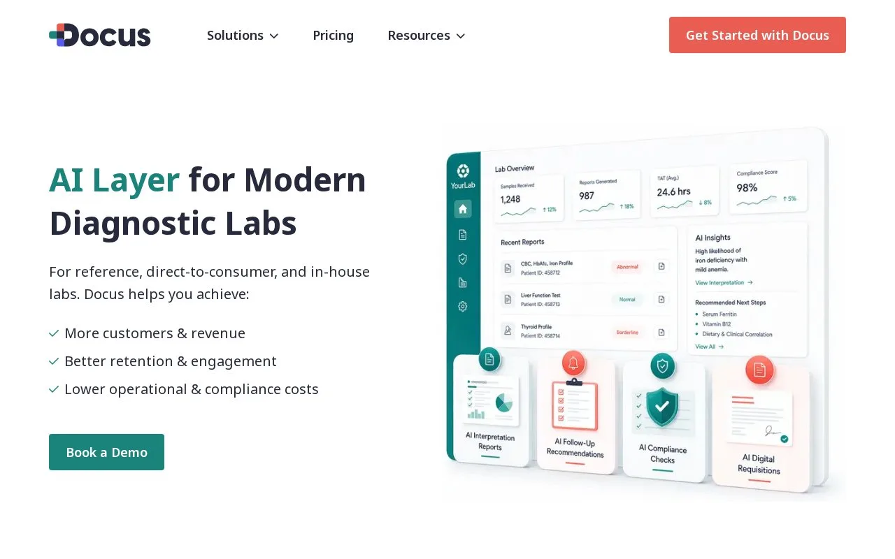 Screenshot of the Docus homepage