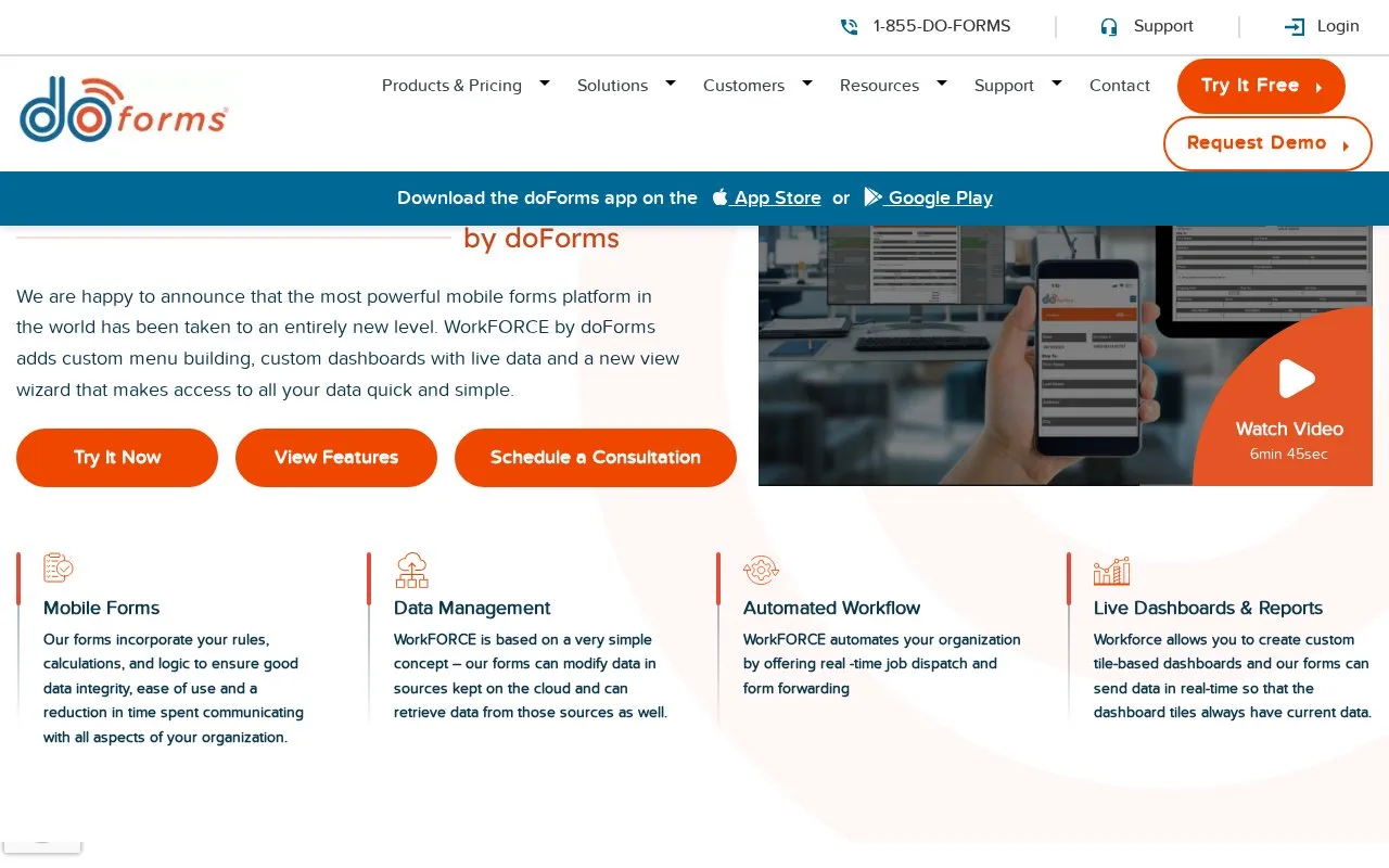 Screenshot of the doForms homepage