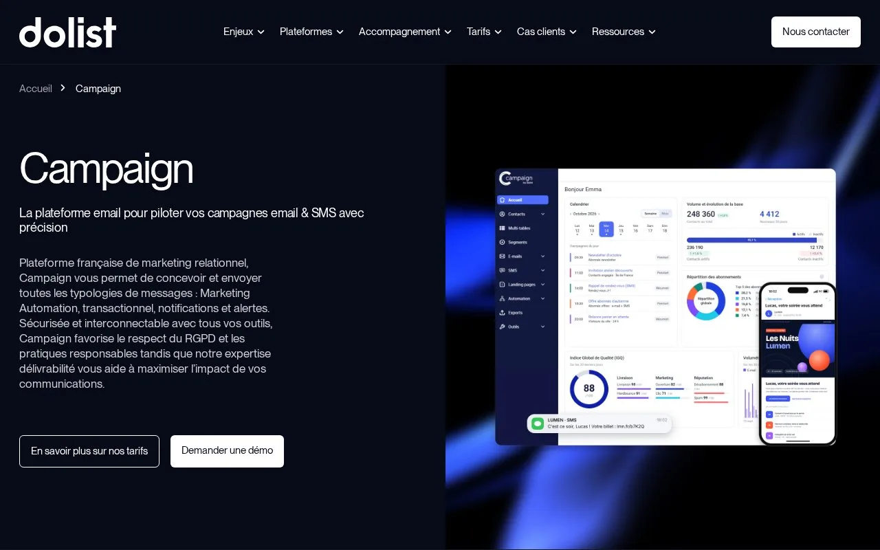 Screenshot of the Dolist Campaign homepage