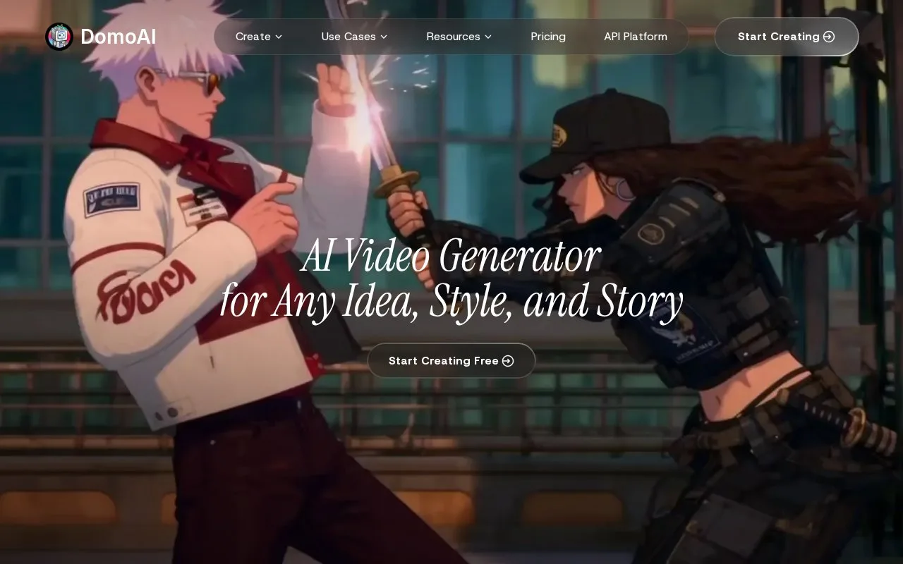 Screenshot of the DomoAI homepage