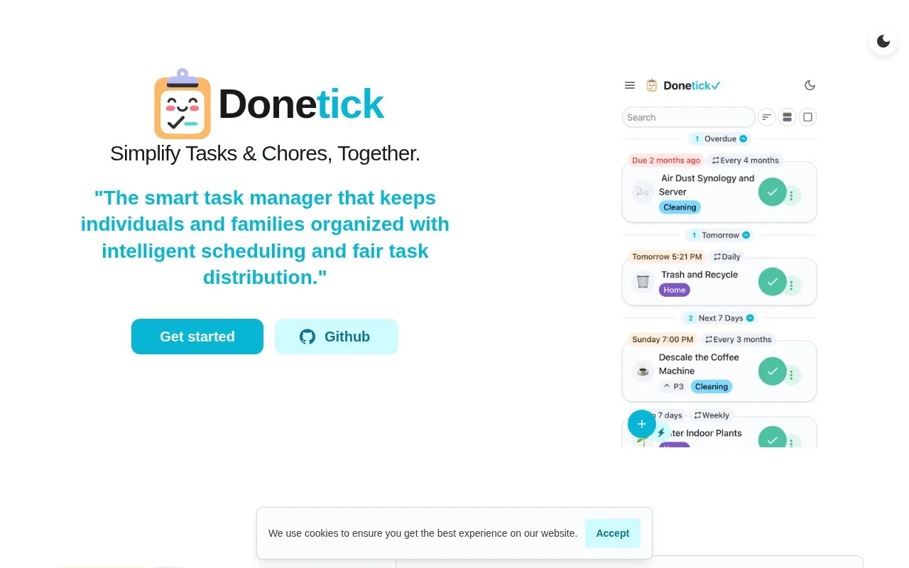 Screenshot of the Donetick homepage