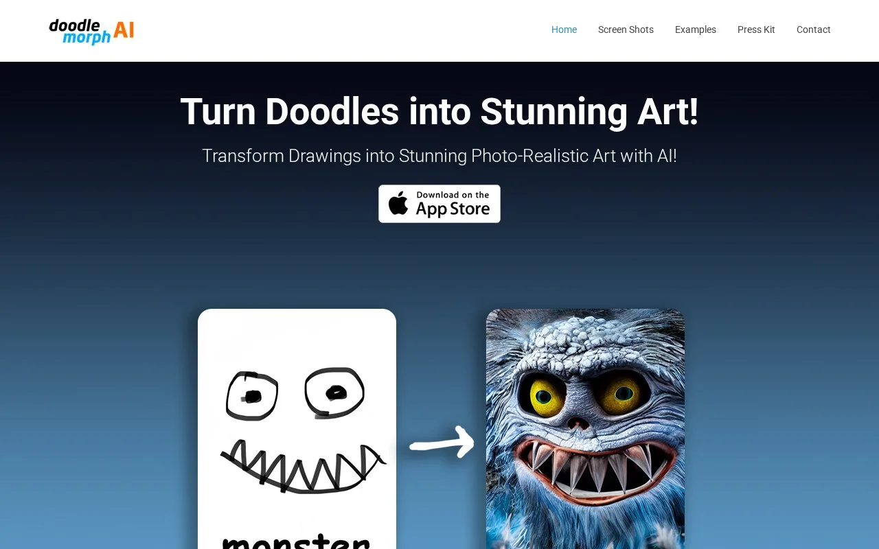 Screenshot of the Doodle Morph AI homepage