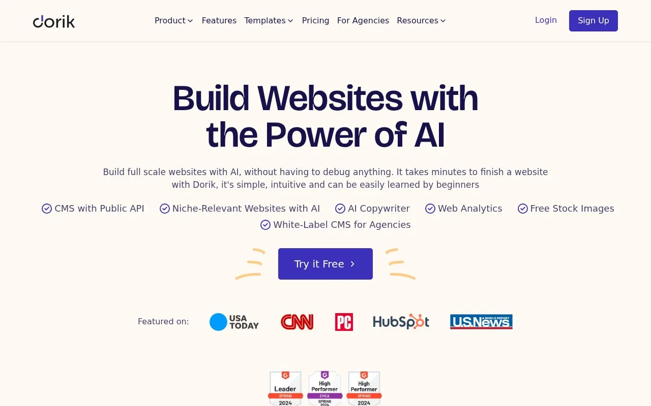 Screenshot of the Dorik homepage