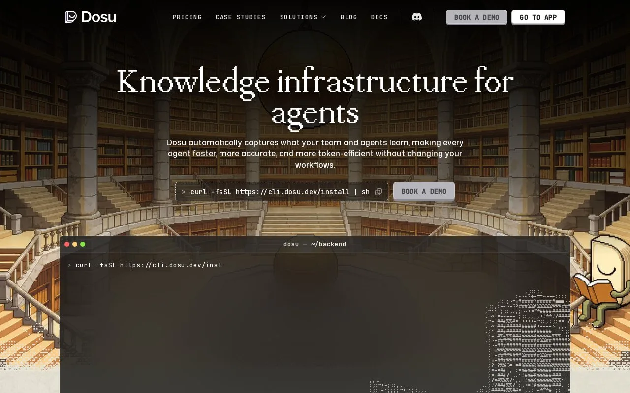 Screenshot of the Dosu homepage