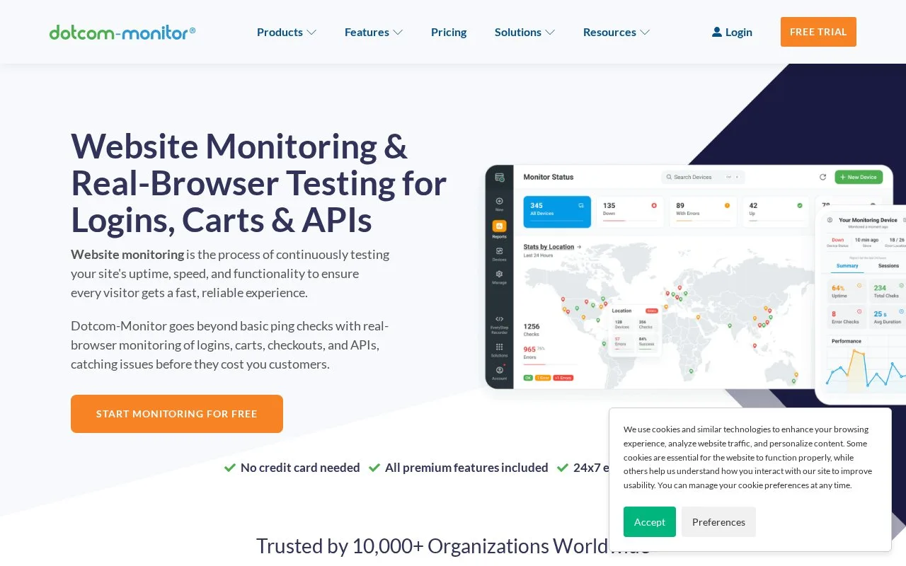 Screenshot of the Dotcom-Monitor homepage
