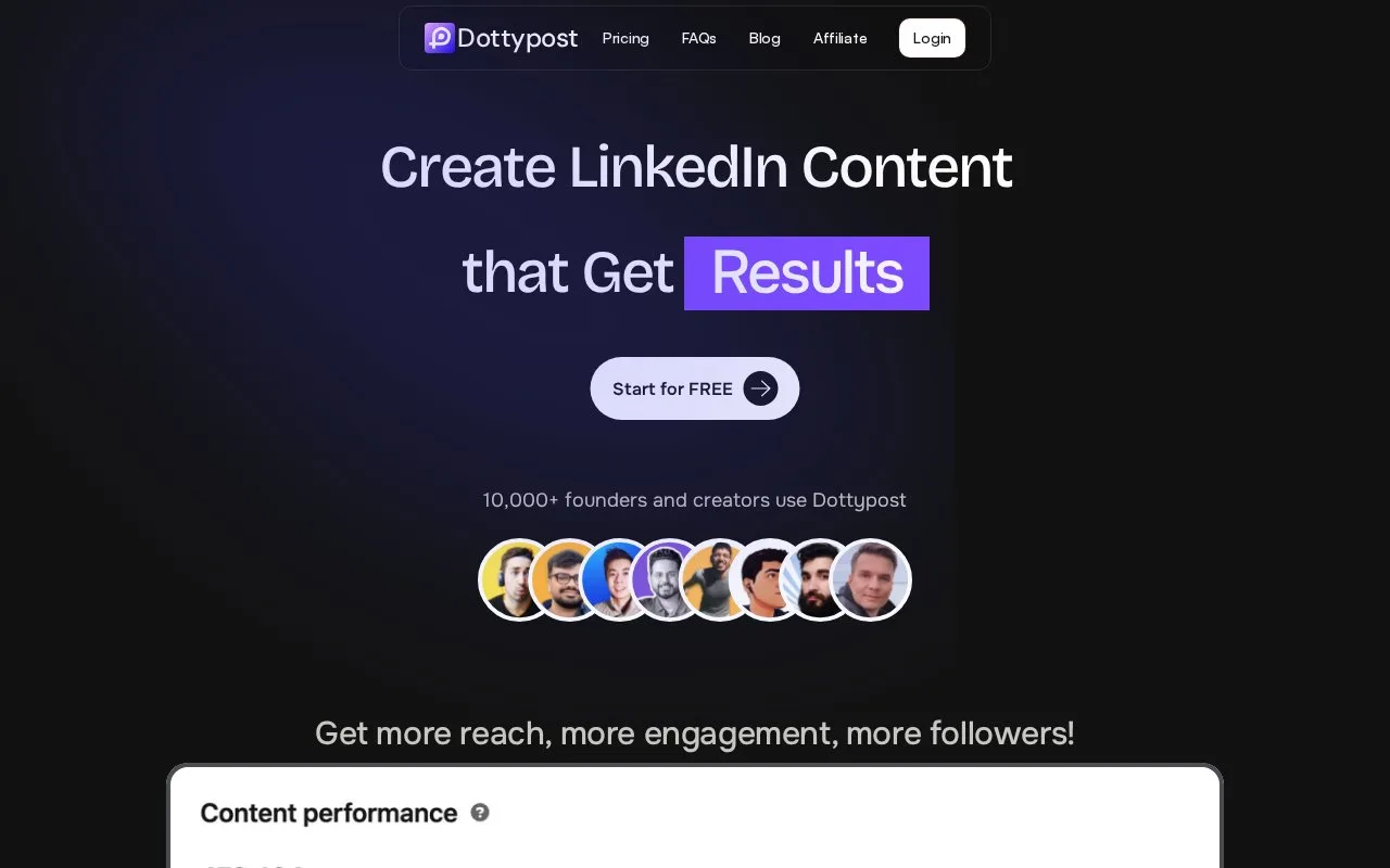 Screenshot of the Dottypost homepage
