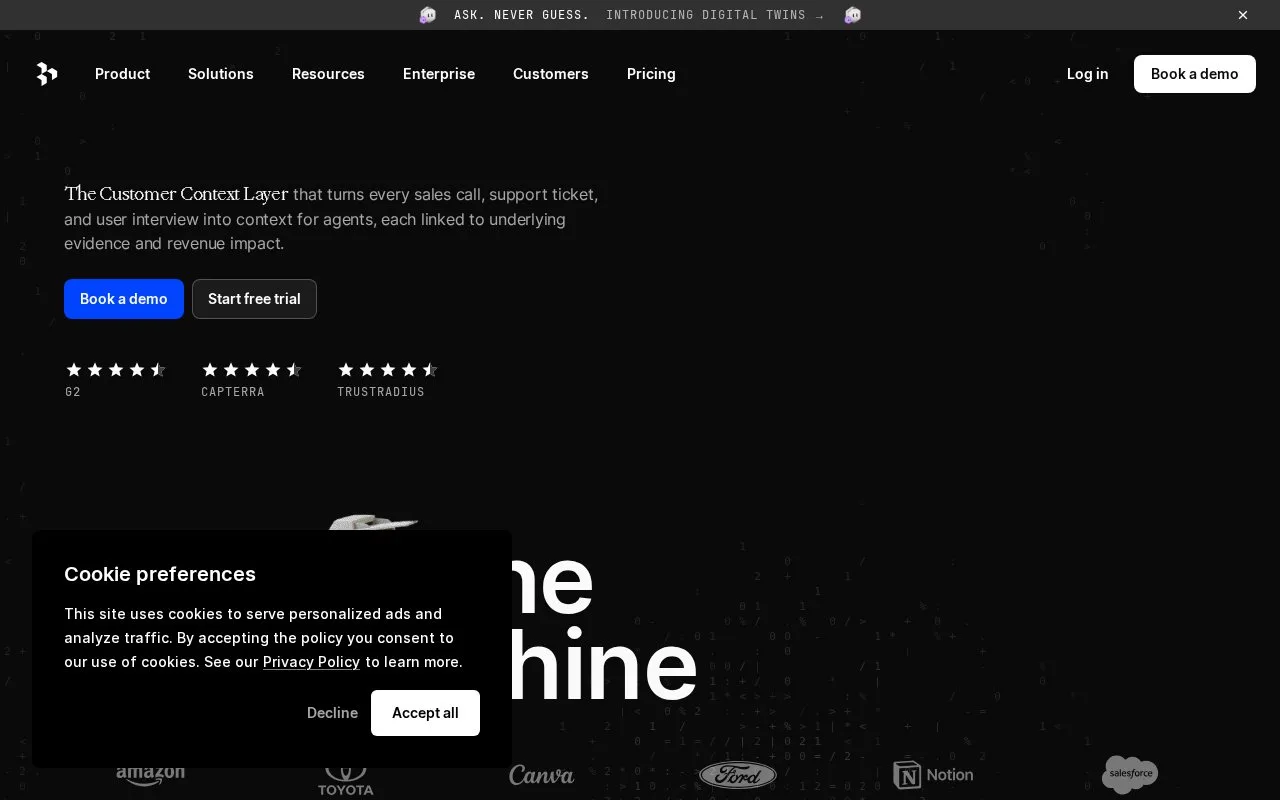 Screenshot of the Dovetail homepage