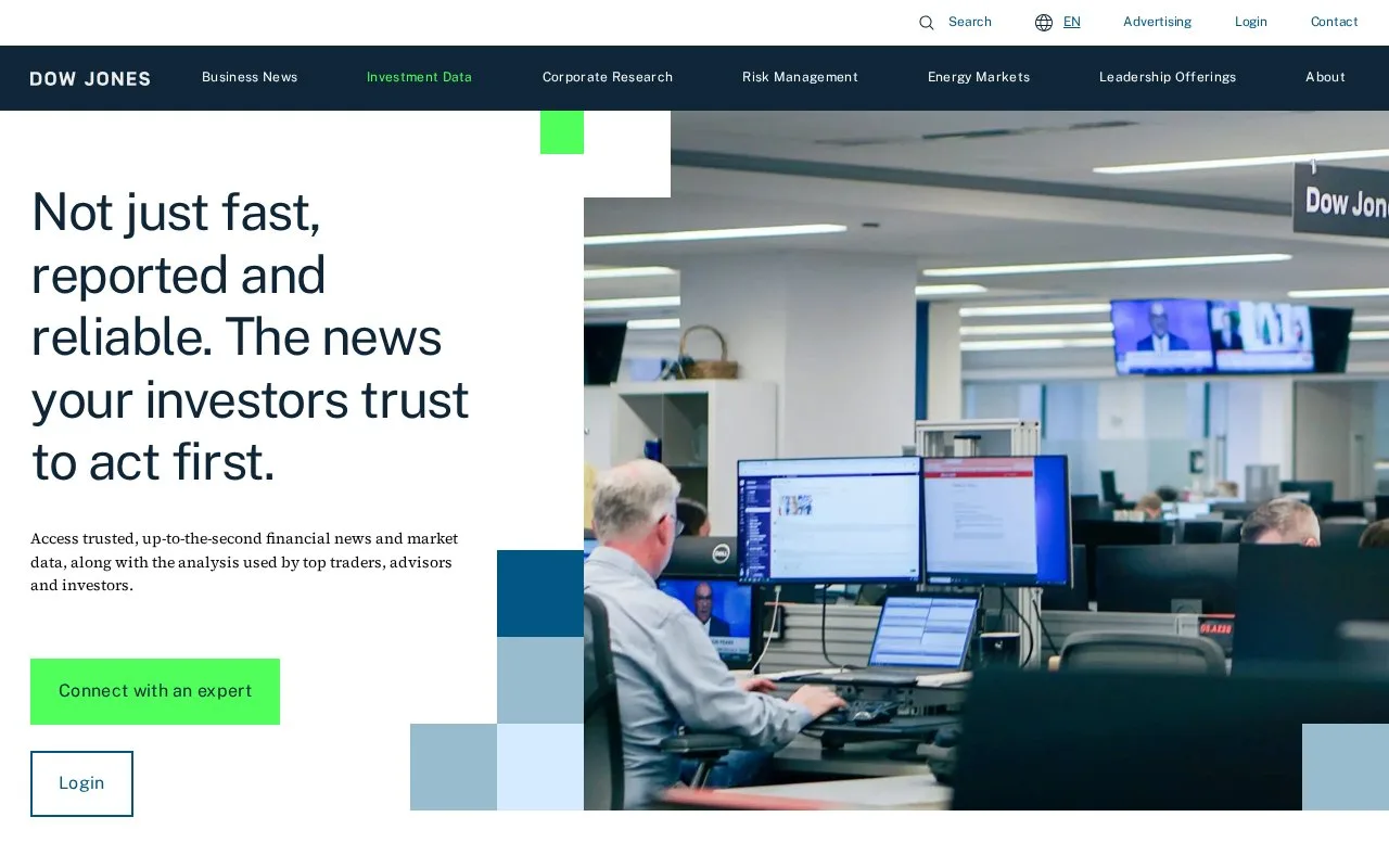 Screenshot of the Dow Jones Newswires homepage