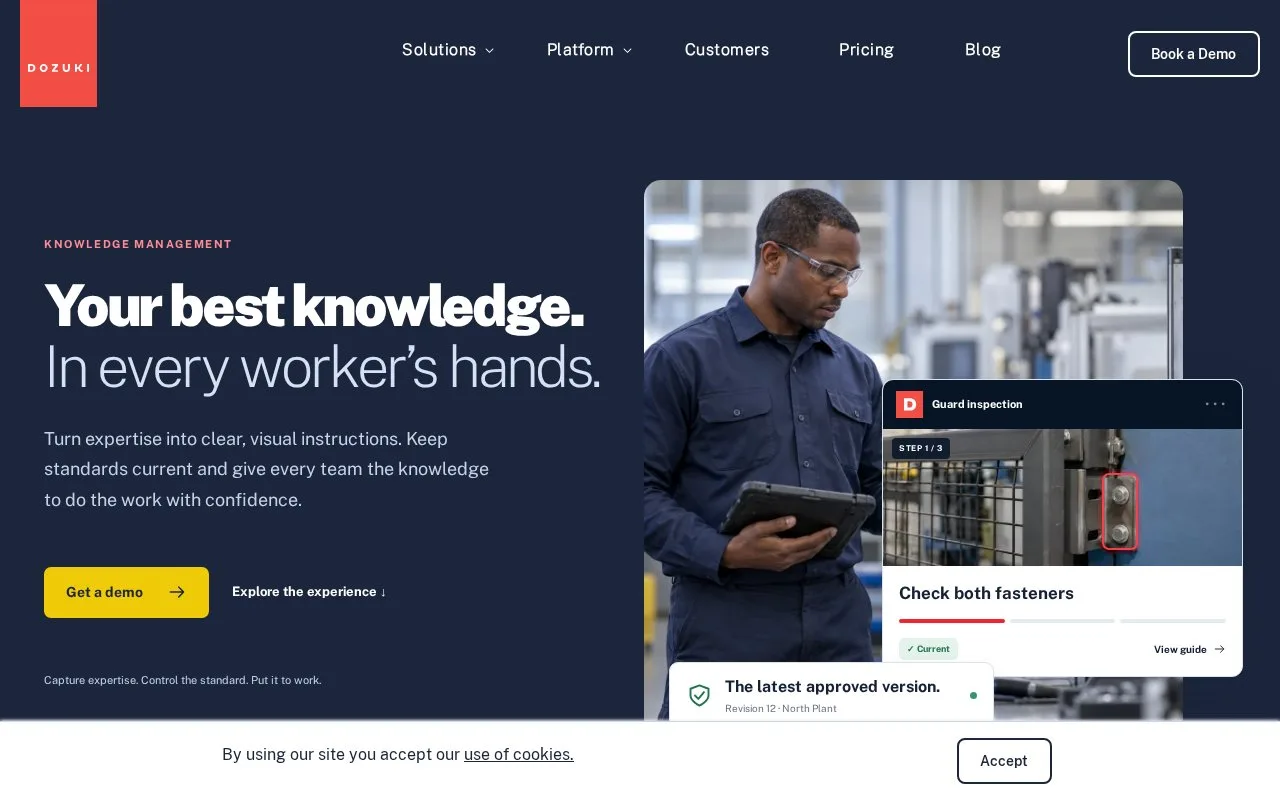 Screenshot of the Dozuki homepage