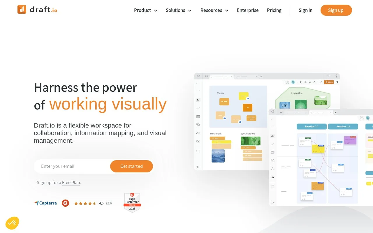 Screenshot of the Draft.io homepage