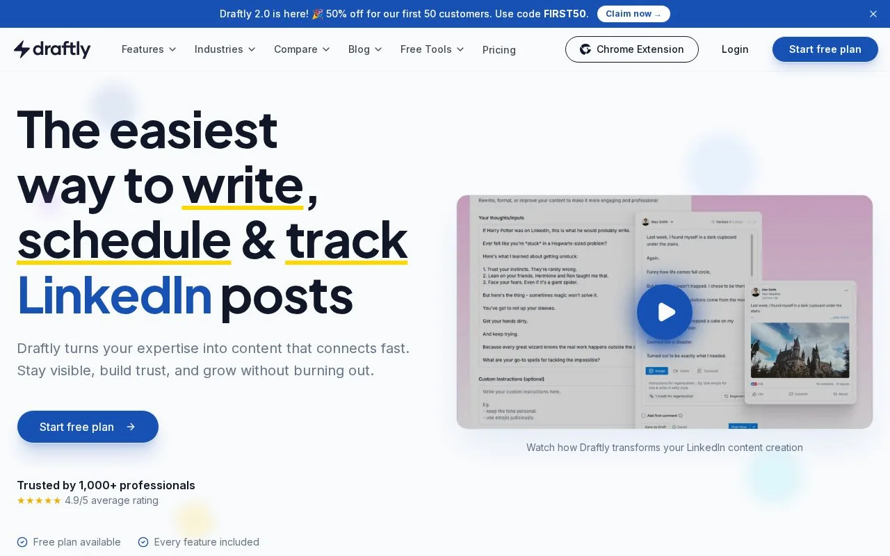 Screenshot of the Draftly homepage
