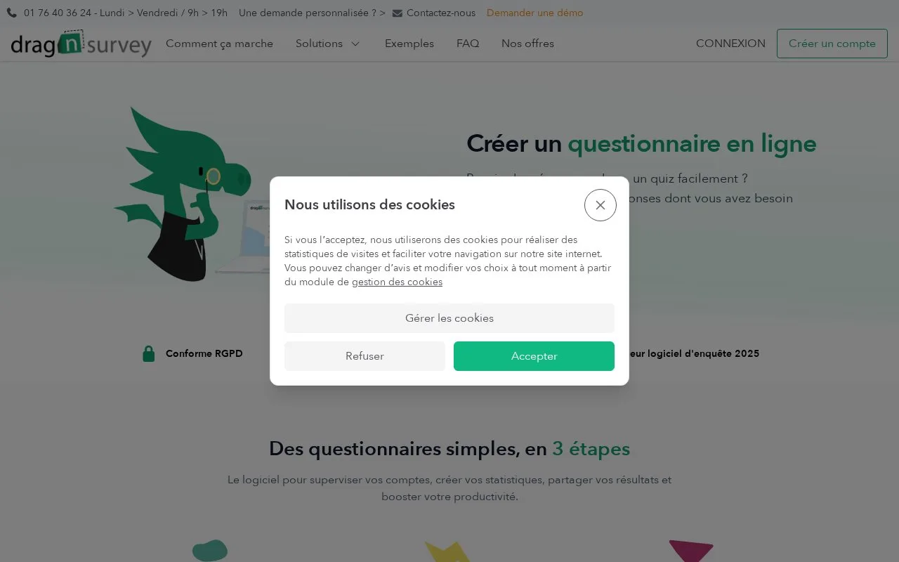 Screenshot of the Drag'n Survey homepage