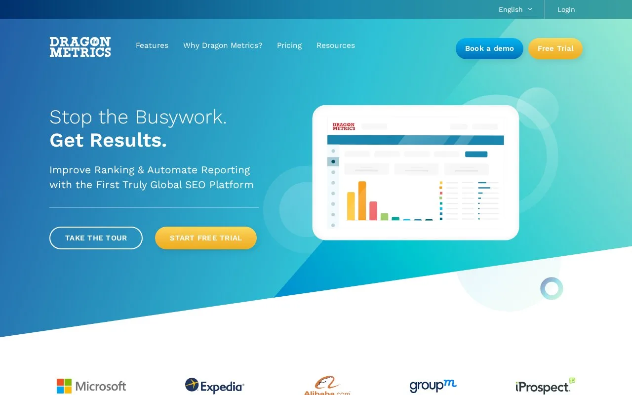 Screenshot of the Dragon Metrics homepage