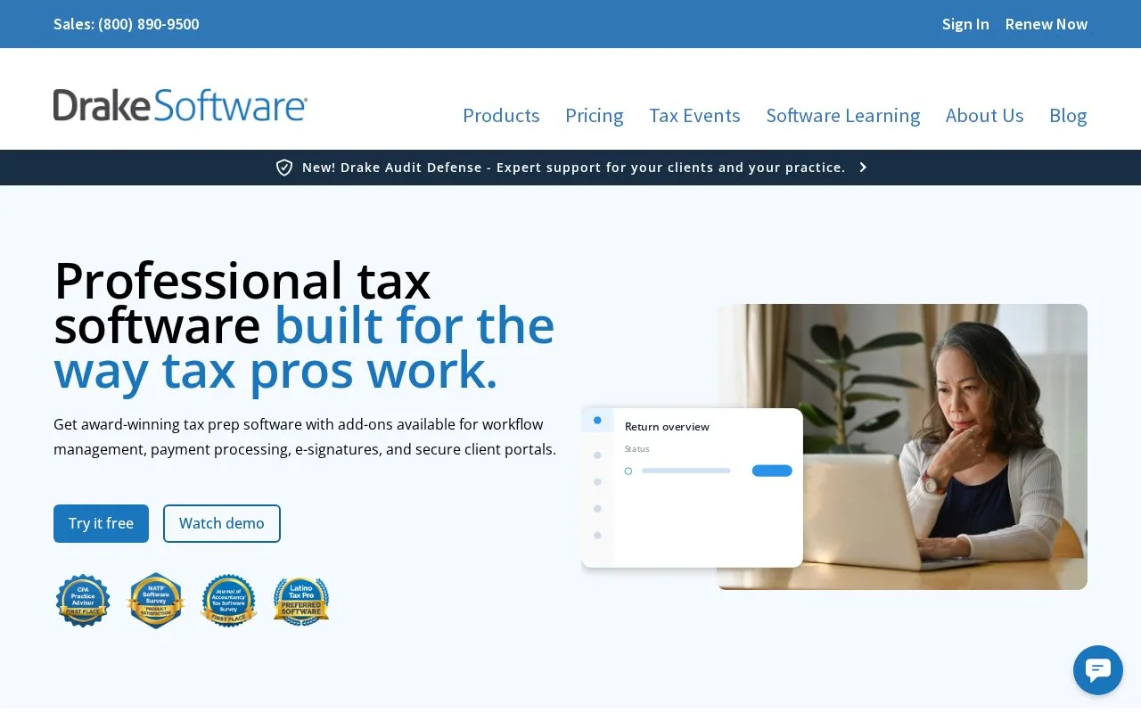 Screenshot of the Drake Tax homepage
