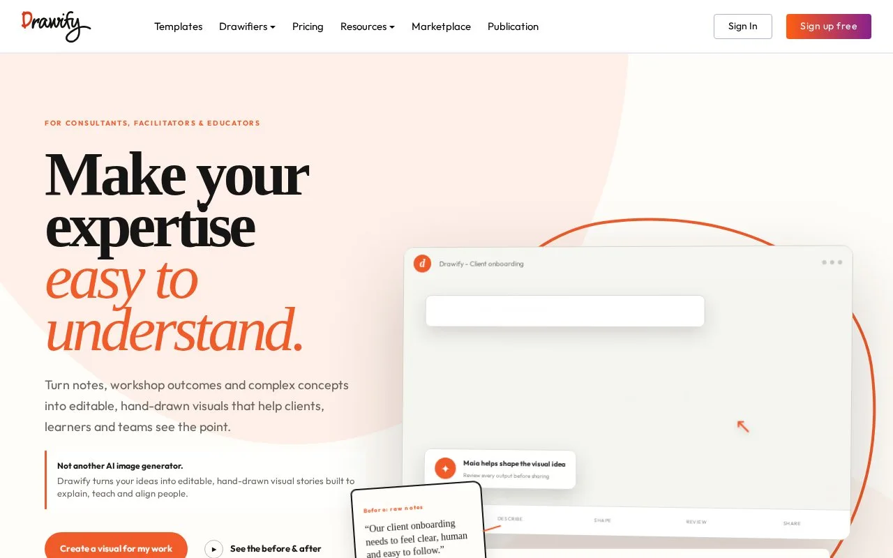 Screenshot of the Drawify homepage