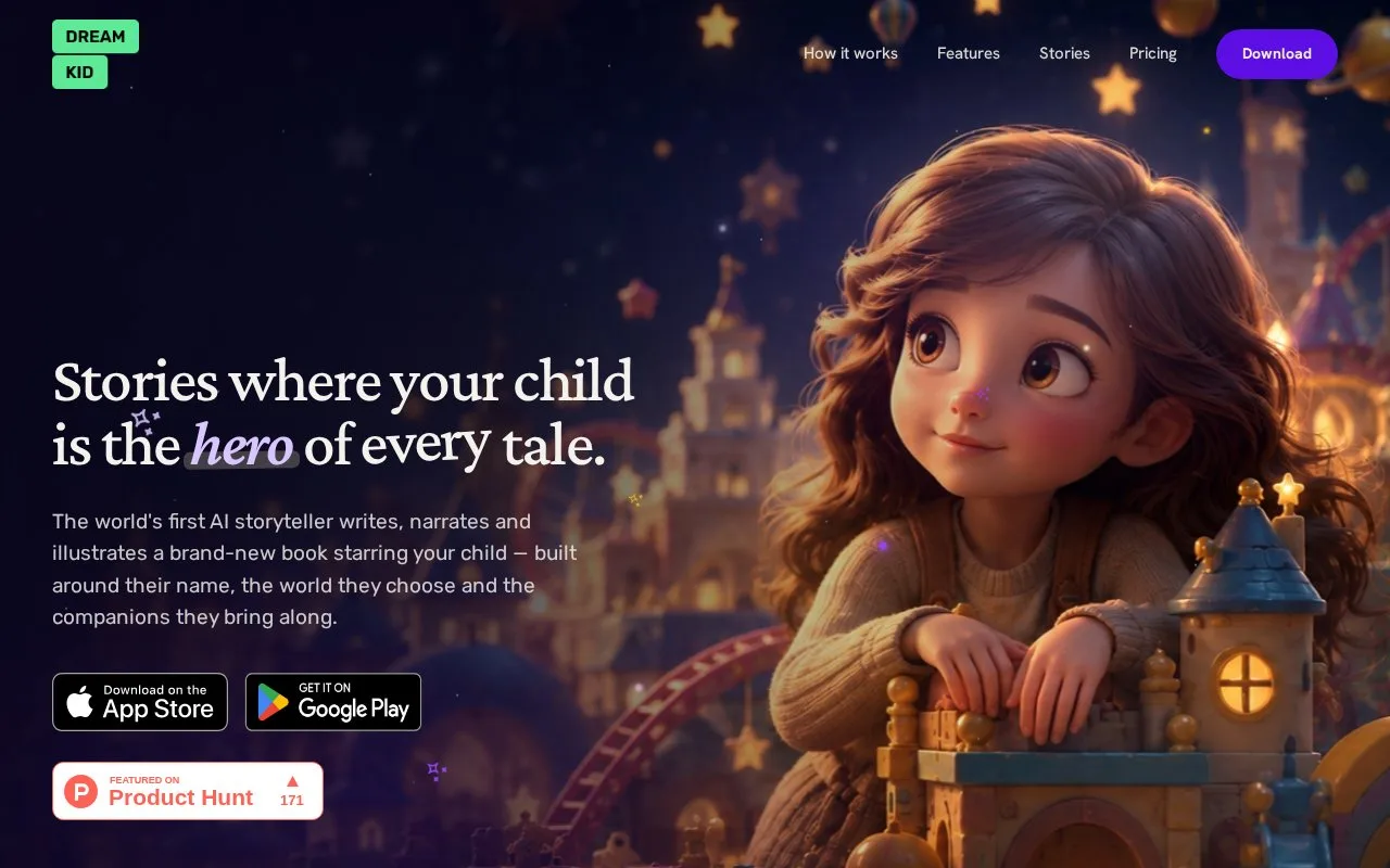 Screenshot of the DreamKid homepage