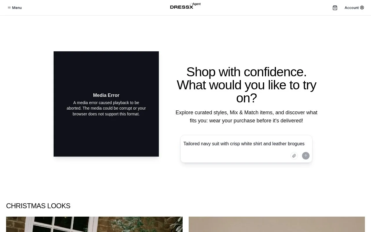 Screenshot of the DRESSX Agent homepage