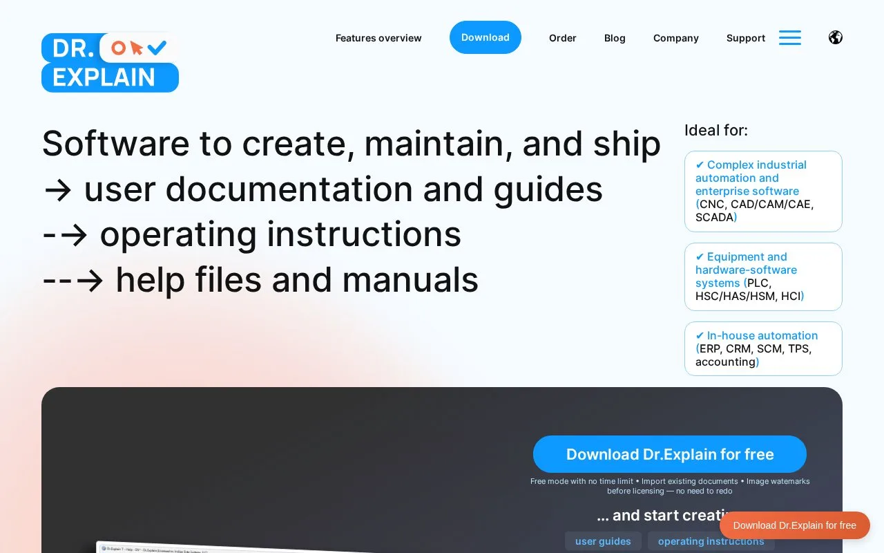 Screenshot of the Dr.Explain homepage