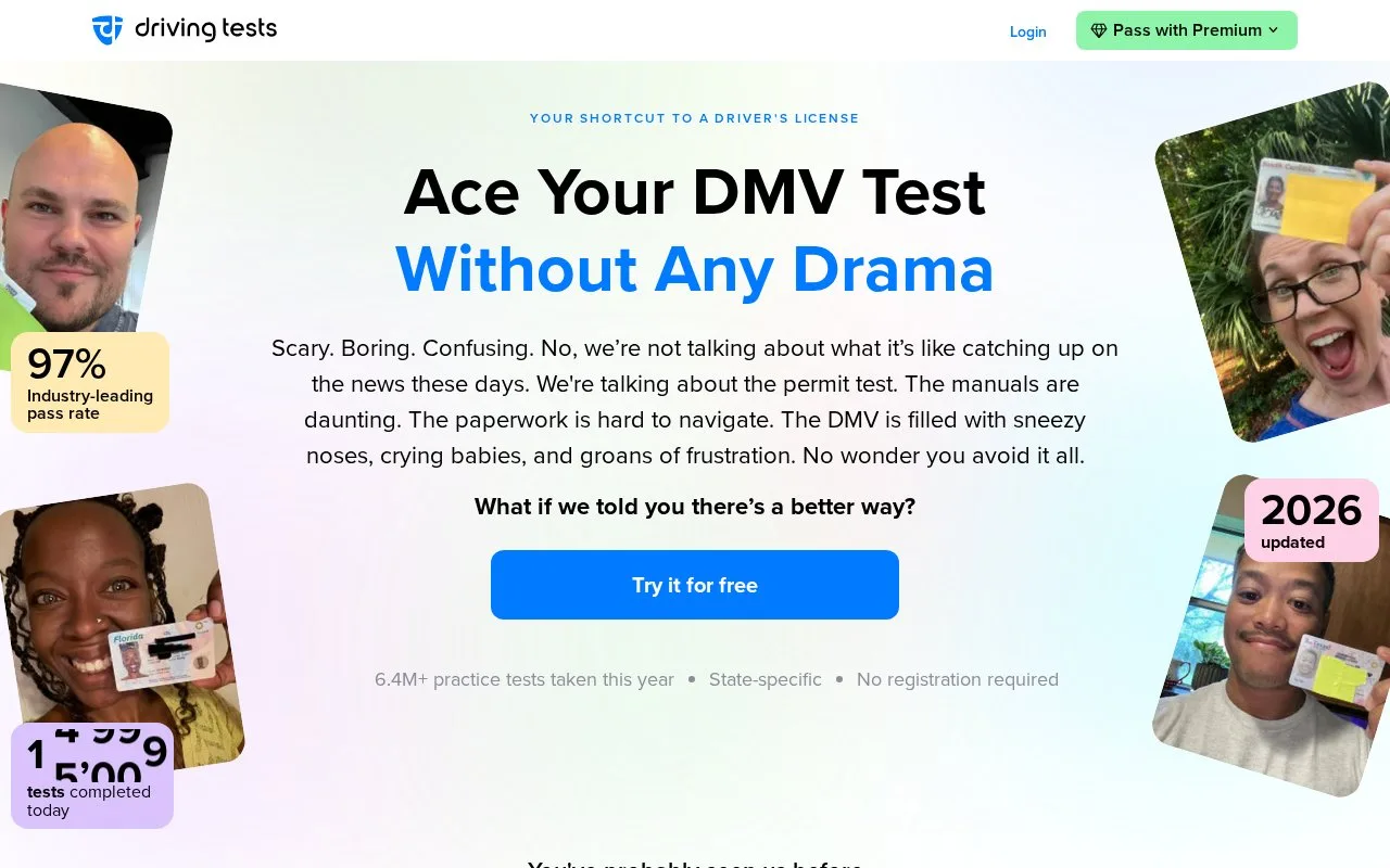 Screenshot of the Driving-Tests.org homepage