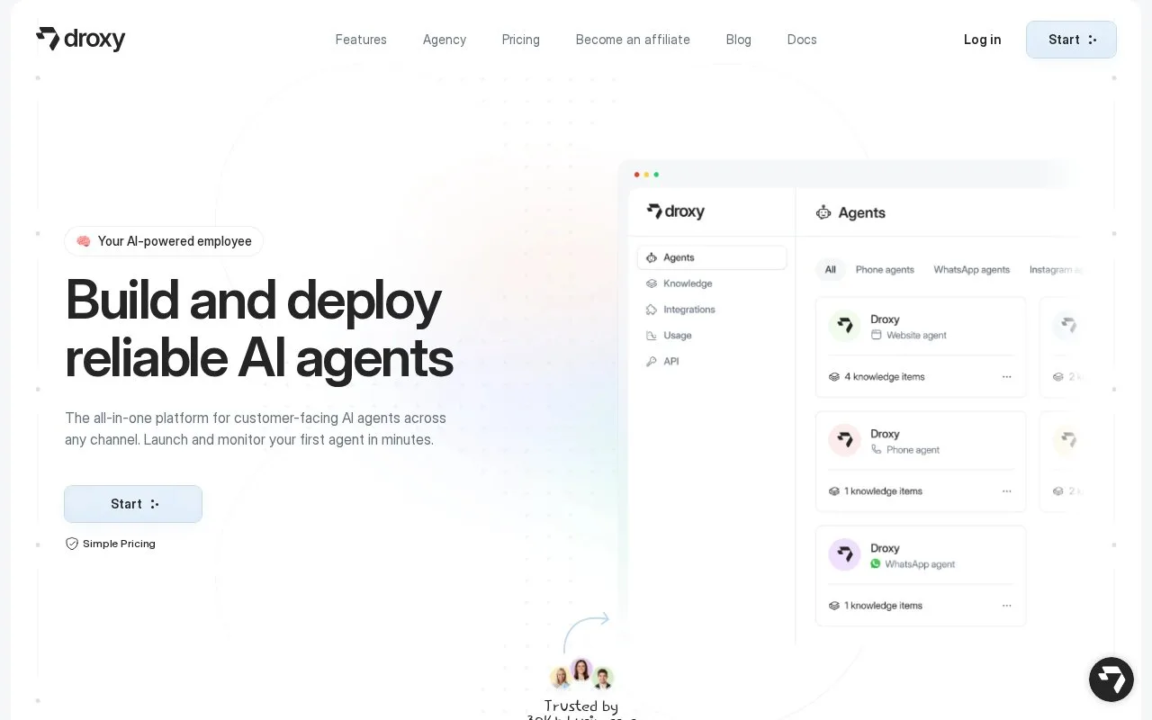 Screenshot of the Droxy homepage
